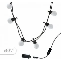 LUMISKY Guirlande Lumineuse Extérieur Connectable 10 Globes Guinguette LED Blanc Chaud PARTY MILKY 5.70m 8 Modes