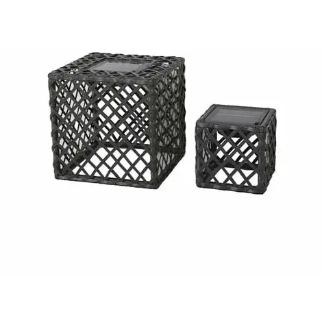LUMISKY Lot De 2 Lanternes Cubes Solaires LOUY Gris Polyrotin H26cm - Gris 1 LUMISKY Lot De 2 Lanternes Cubes Solaires LOUY Gris Polyrotin H26cm - Gris