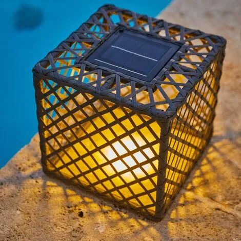 LUMISKY Lot De 2 Lanternes Cubes Solaires LOUY Gris Polyrotin H26cm - Gris 3 LUMISKY Lot De 2 Lanternes Cubes Solaires LOUY Gris Polyrotin H26cm - Gris – Image 3