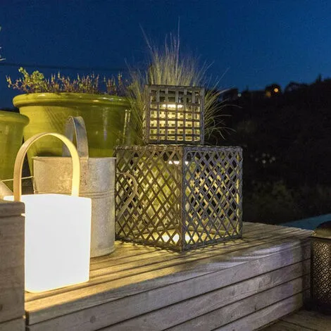 LUMISKY Lot De 2 Lanternes Cubes Solaires LOUY Gris Polyrotin H26cm - Gris 4 LUMISKY Lot De 2 Lanternes Cubes Solaires LOUY Gris Polyrotin H26cm - Gris – Image 4