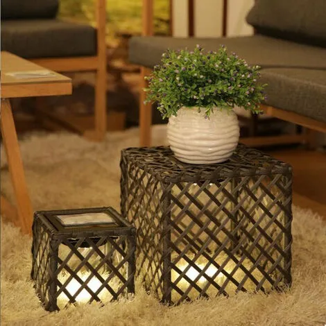 LUMISKY Lot De 2 Lanternes Cubes Solaires LOUY Gris Polyrotin H26cm - Gris 5 LUMISKY Lot De 2 Lanternes Cubes Solaires LOUY Gris Polyrotin H26cm - Gris – Image 5