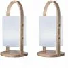 LUMISKY Lot De 2 Lanternes Sans Fil Design Scandinave Poignée Bois Naturel LED Blanc Chaud/blanc Dimmable WOODY H37cm