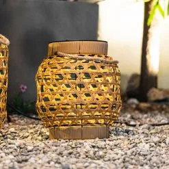 LUMISKY Lanterne Solaire Décorative CAPRI SMALL Beige Polyrotin H32cm - Beige -Lumisky Soldes Magasin 42223701 3