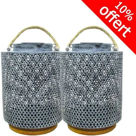 LUMISKY Lot De 2 Lanternes Lumineuses Solaires En Métal BALI 1 LUMISKY Lot De 2 Lanternes Lumineuses Solaires En Métal BALI